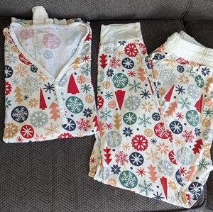 Little Sleepies Women's Pajama Set Size Large Modern And Merry Snowflake Trees